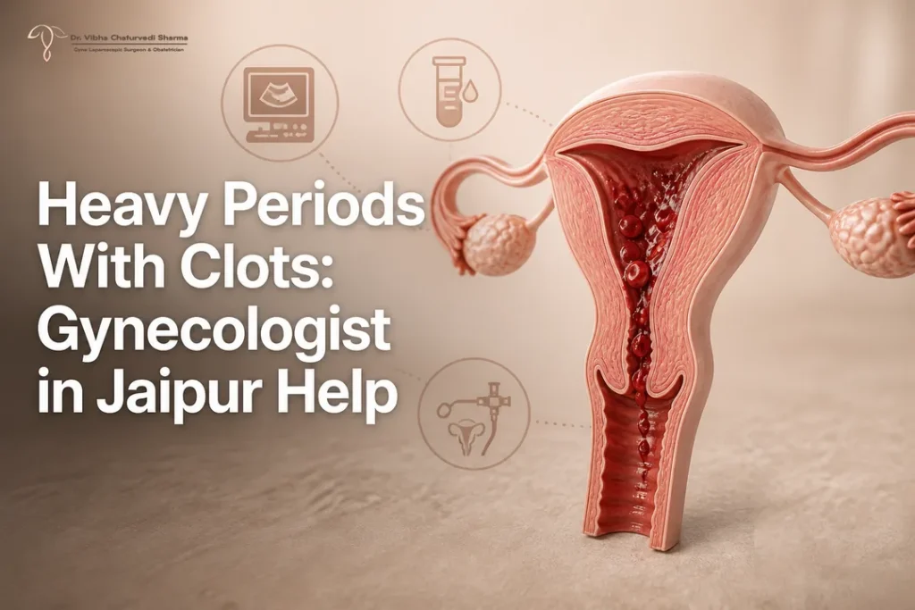 Informational cover image on heavy periods with clots by a Gynecologist in Jaipur