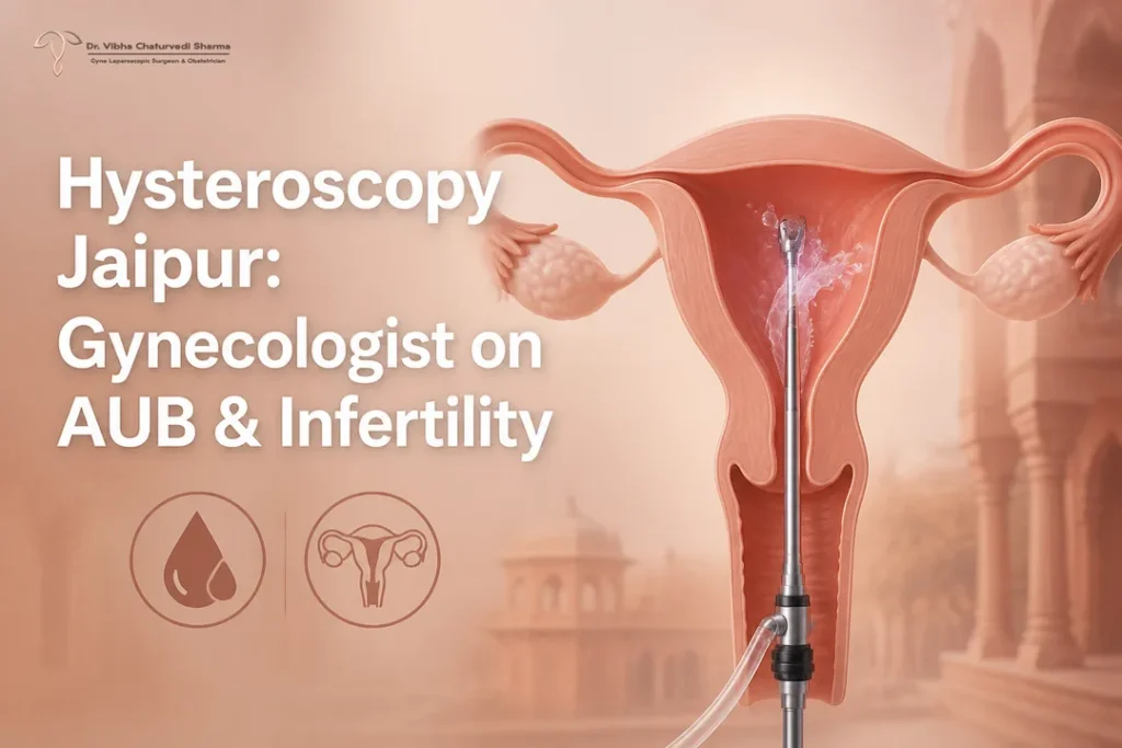 Illustrated uterus and hysteroscope for a Gynecologist article about hysteroscopy in Jaipur.